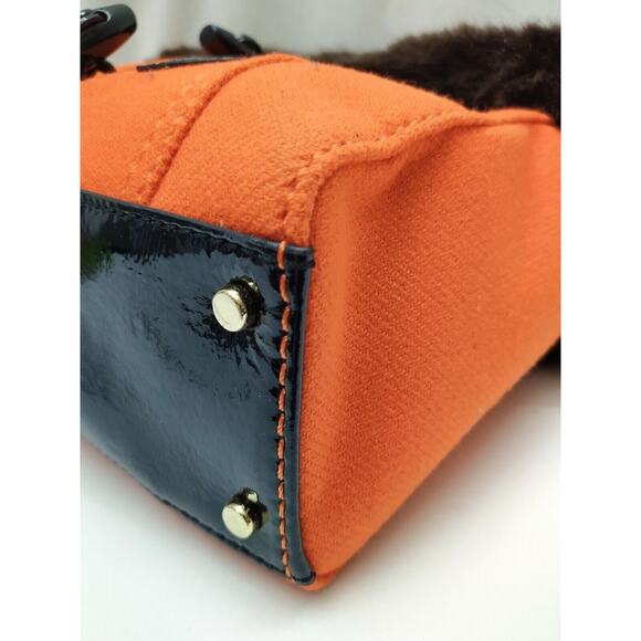 Kate Spade Quinn Foxtrot Hill Autumn Orange Canvas Fur Satchel Bag - NWT $318 - Picture 9 of 12